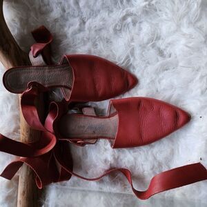 Free people red mules with wraparound ankle
